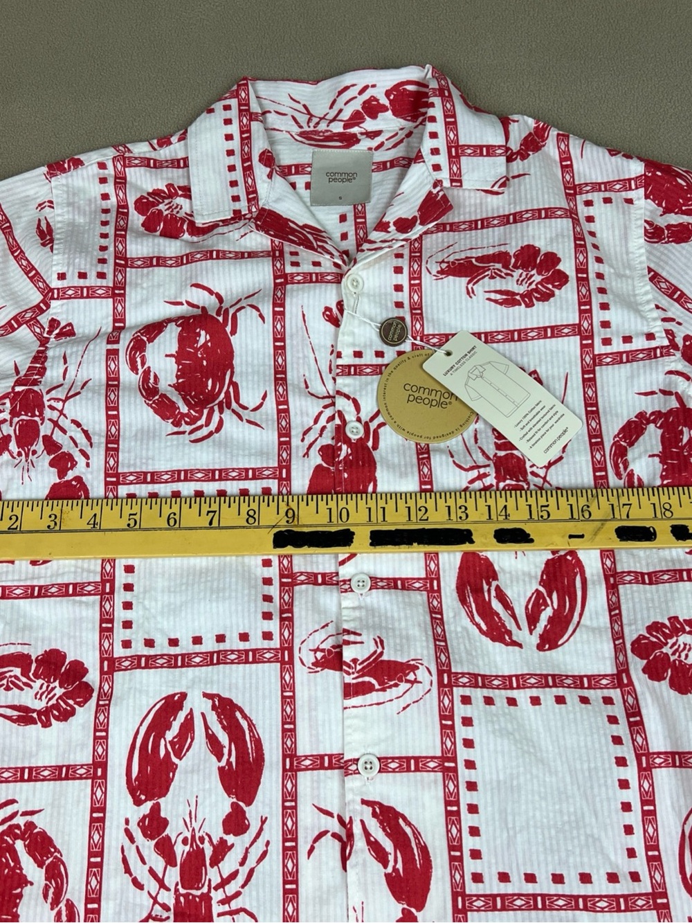 Common People Men’s White & Red Lobster Print Short-Sleeve Button-Down Shirt - Picture 5 of 7